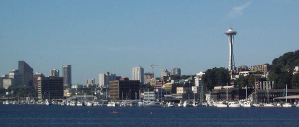 Seattle as seen from the shore of Lake Union